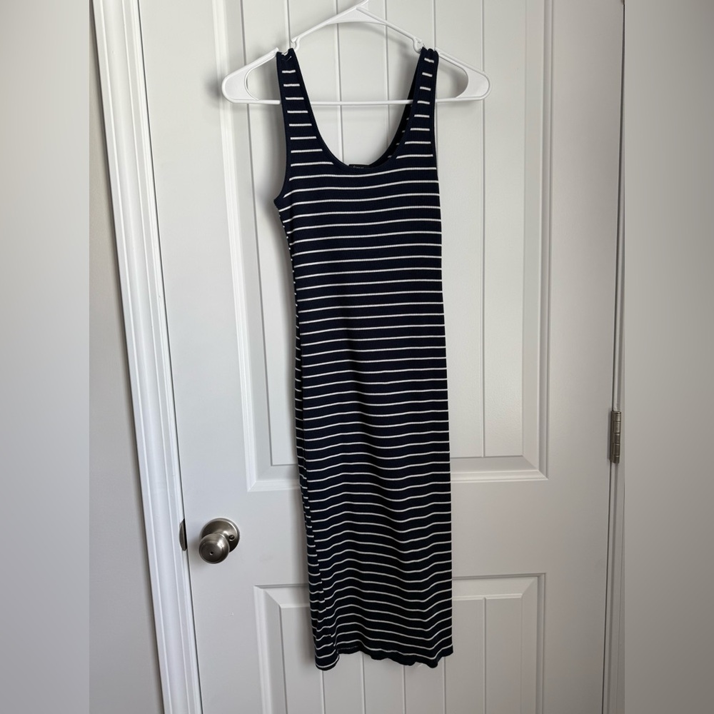 Ambiance Navy Blue and White Striped Maxi Dress